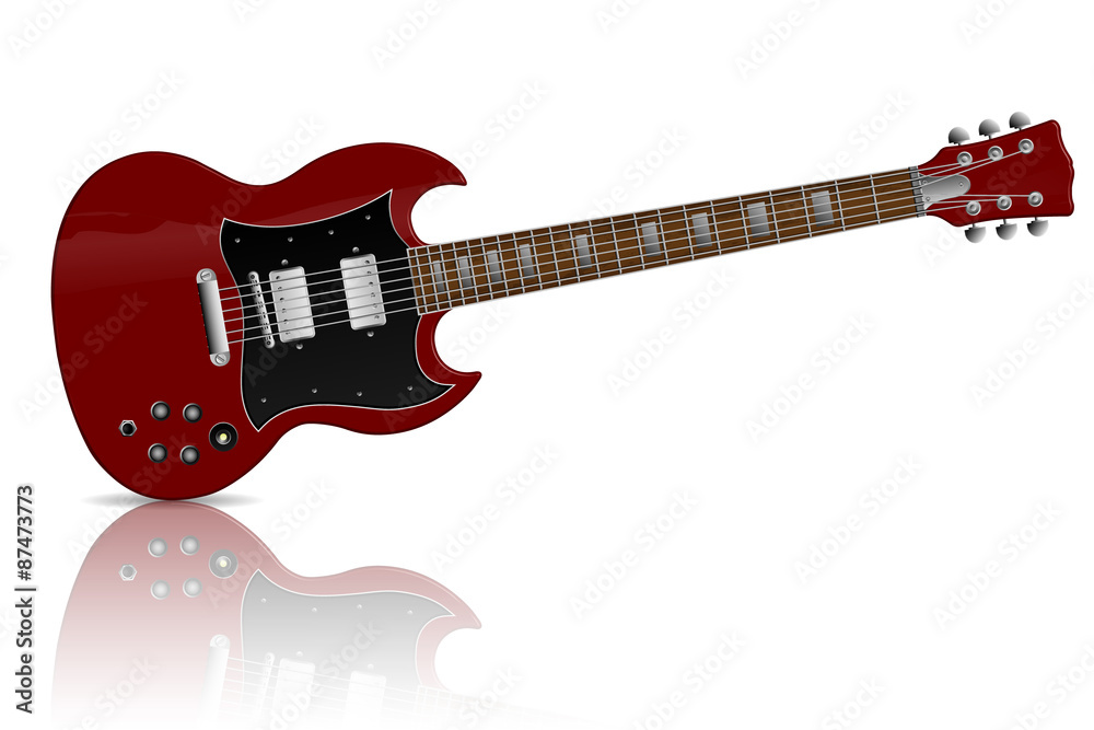 Fototapeta premium Vector red electric guitar with mirror shadow