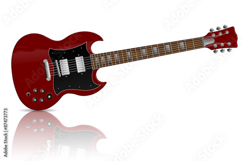 Vector red electric guitar with mirror shadow