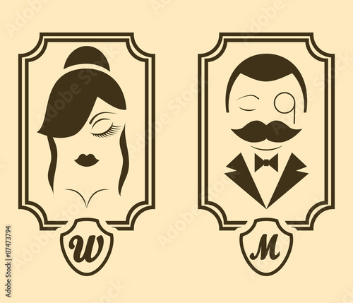 Vector retro style Man & Woman restroom sign