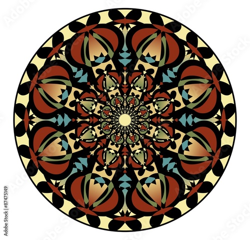 Mandala in nostalgic colors for the acquisition of calm and equanimity. A symmetrical pattern in eight planes  is a good complement for meditation training