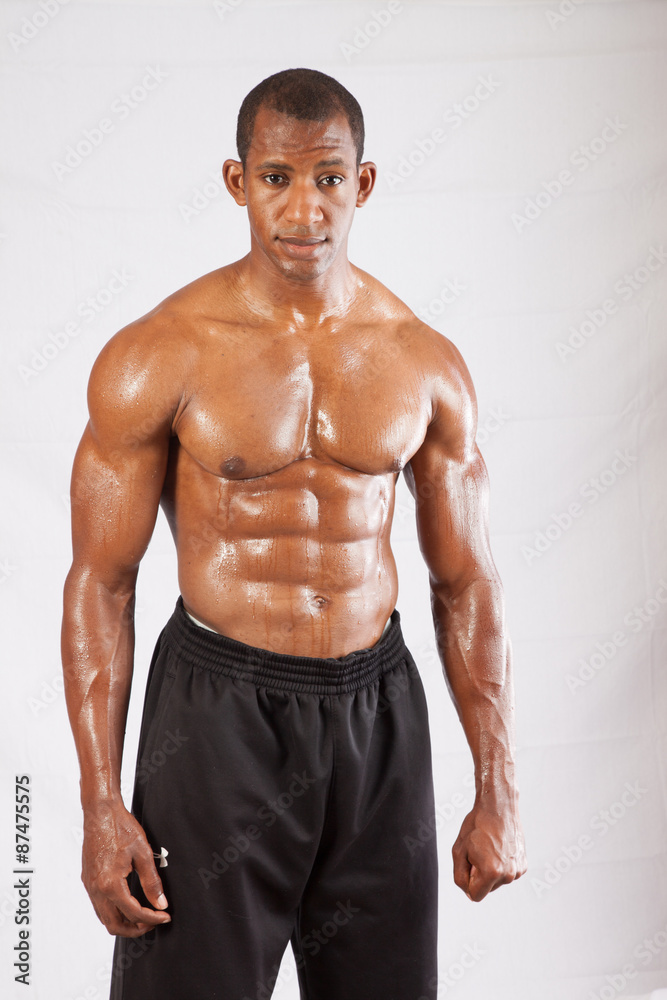 Strong black man with his shirt off