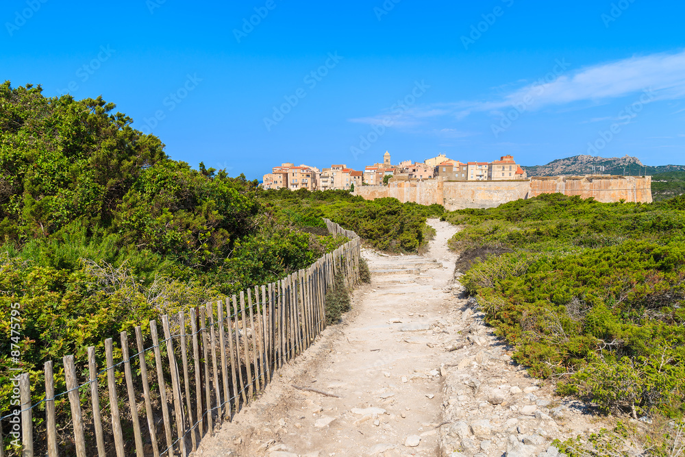 Coastal path to Bonifacio old town, Corsica island, France