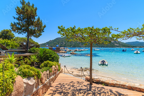 Crystal clear sea water of Santa Giulia beach, Corsica island, France.