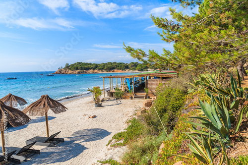 View of beautiful Palombaggia beach on southern coast of Corsica island, France