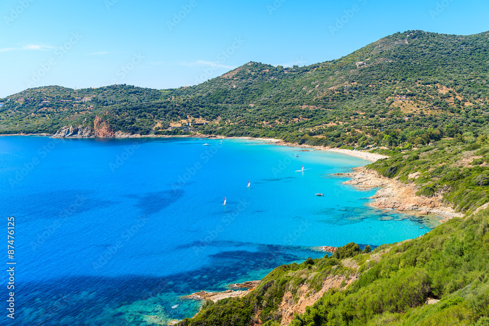 Beautiful bay with azure sea water near Cargese town, Corsica island, France