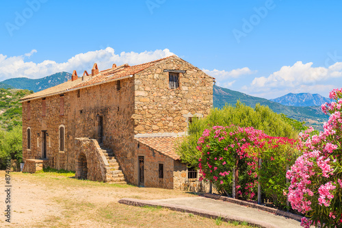 Traditional Corsican house built from stones on southern coast of Corsica island, France