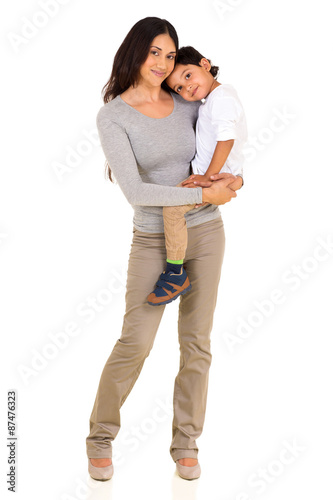 young indian mother holding her son
