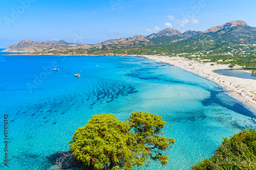 View of Ostriconi beach with beautiful sea lagoon, Corsica island, France photo