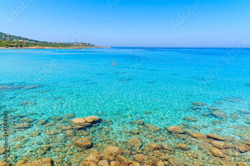 Crystal clear sea water of Bodri beach, Corsica island, France
