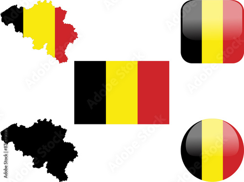 flag, buttons and map of belgium collection - vector