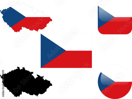 flag, buttons and map of czech republic collection - vector