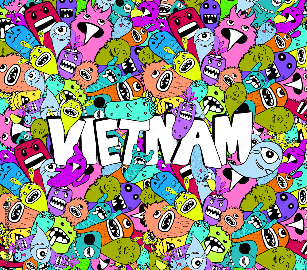 Vietnam doodle hipster colorful background