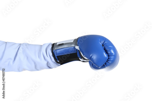 businessman with boxing glove ready to fight, isolated on white © jeffy1139