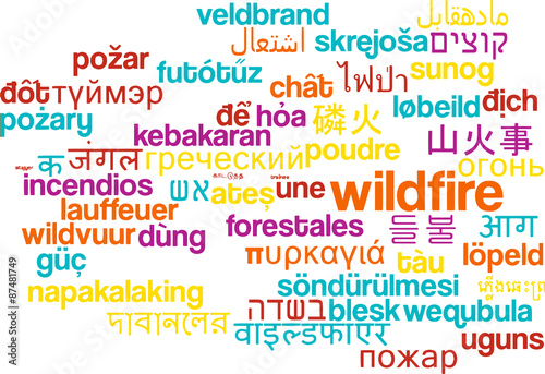Wildfire multilanguage wordcloud background concept