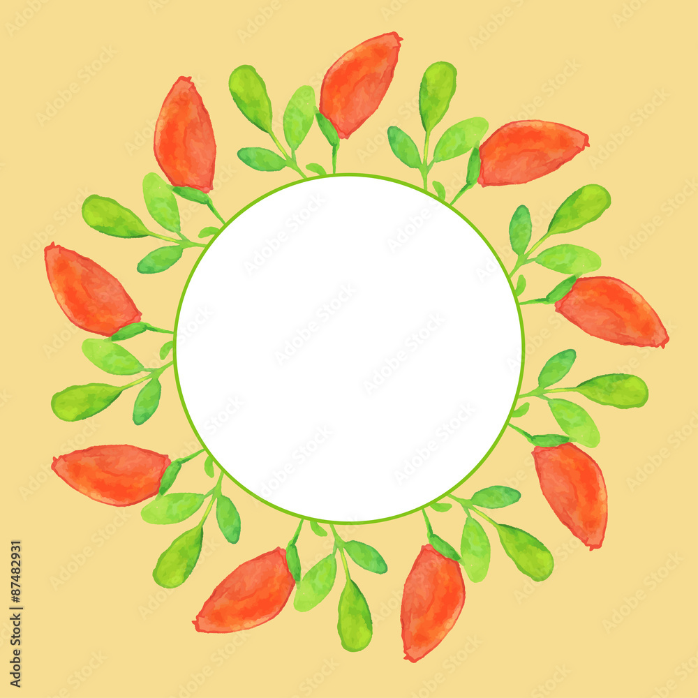 Watercolor wreath of large red buds and leaves Watercolor wreath of large red buds and leaves