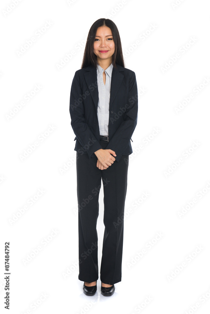 Business woman standing in full length isolated on white backgro Business woman standing in full length isolated on white backgro