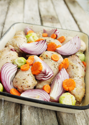 raw chicken on a baking pan