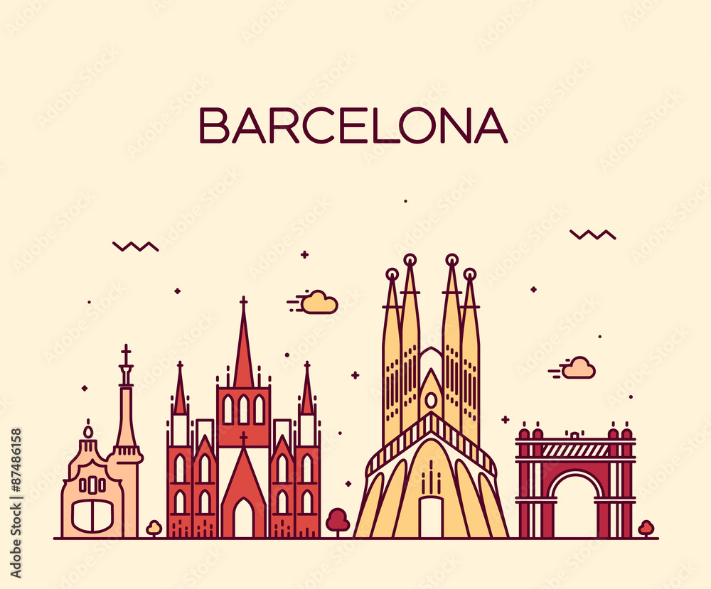Barcelona City skyline Trendy vector line art