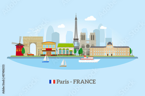 Paris skyline in flat style