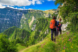 Young woman's hikers walking in mountains,Bucegi,Carpathians,Transylvania,Romania