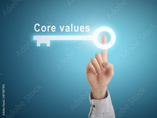 male hand pressing core values key button