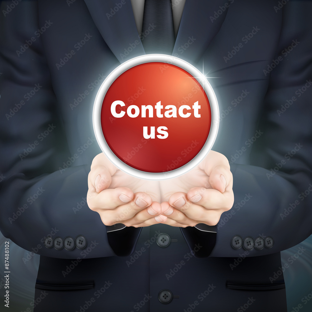 businessman holding contact us icon businessman holding contact us icon