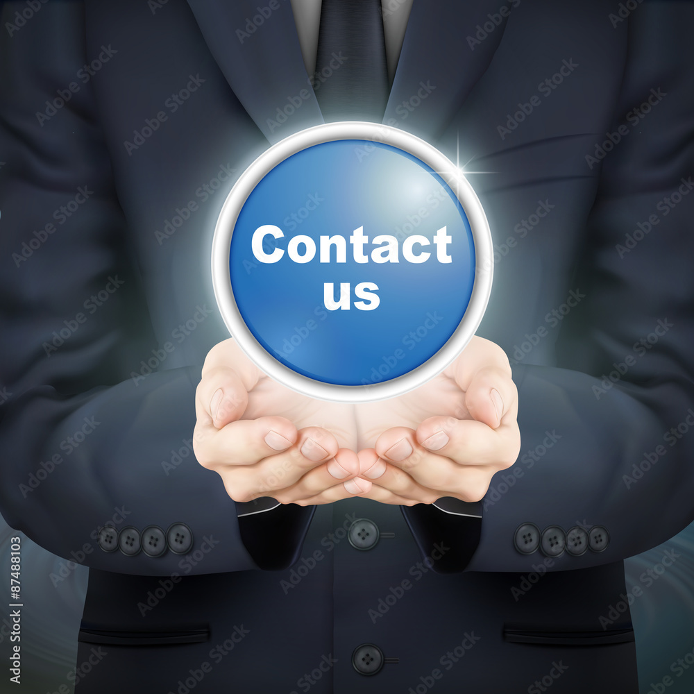 businessman holding contact us icon businessman holding contact us icon