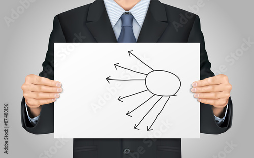 businessman holding blank flow chart