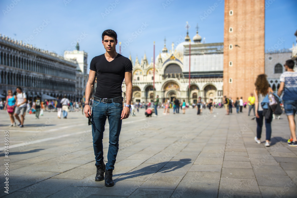 Young Man in San Marco Square in Venice, Italy