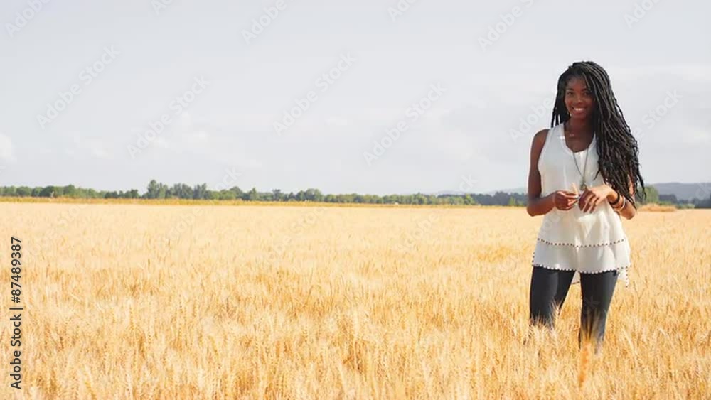 Beautiful Black Woman Standing in a Wheat Field Beautiful Black Woman Standing in a Wheat Field