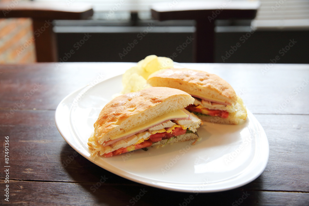 Club sandwich with on wood background Club sandwich with on wood background