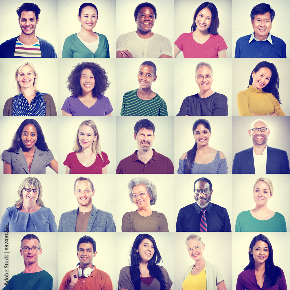 People Faces Portrait Multiethnic Cheerful Group Concept People Faces Portrait Multiethnic Cheerful Group Concept