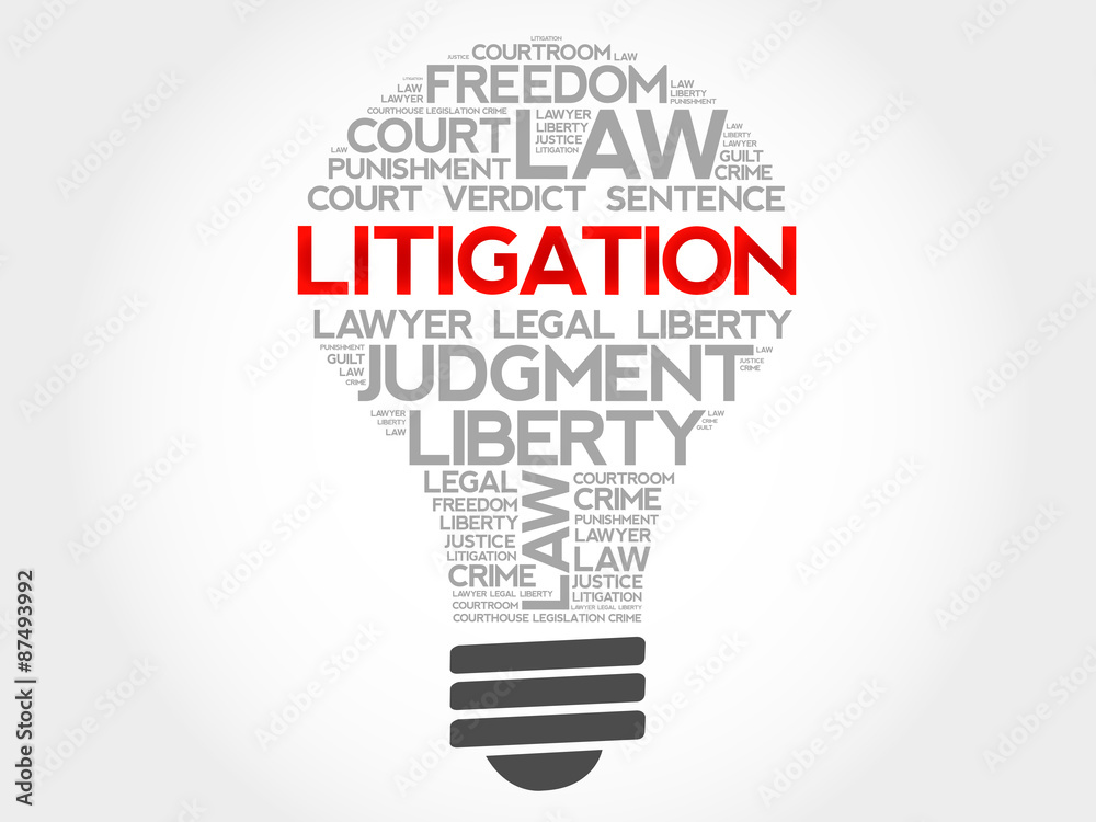 Litigation bulb word cloud concept Litigation bulb word cloud concept