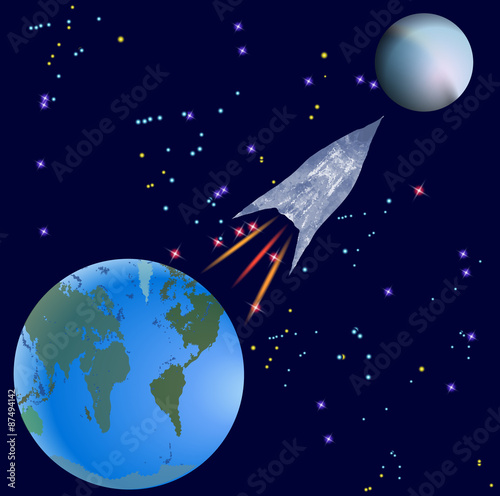 Rocket flying from Earth on an unknown planet