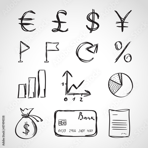 Ink style  sketch set - finance icons