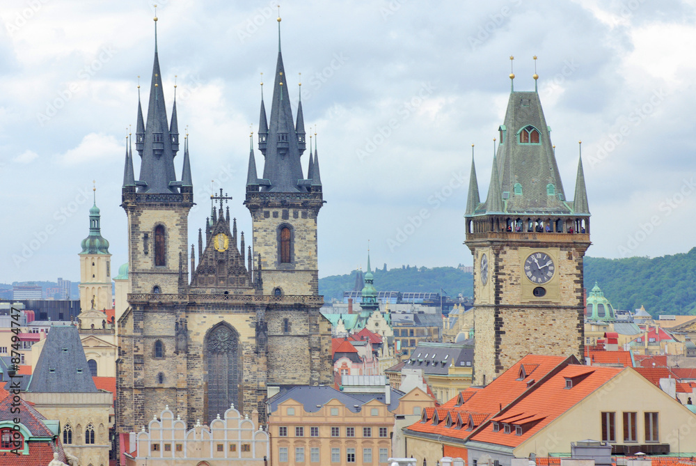 Fototapeta premium Famous Tyn Cathedral on Old Town square in Prague, Czech Republic