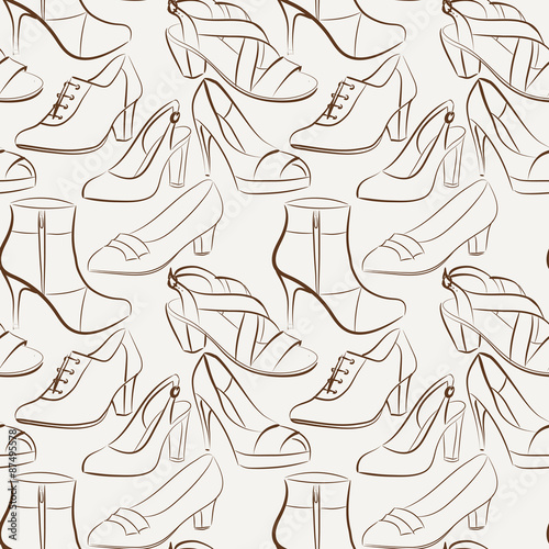 Vector seamless pattern of various women's shoes