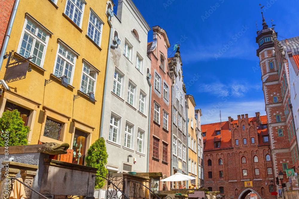 Architecture of Mariacki street in old town of Gdansk, Poland