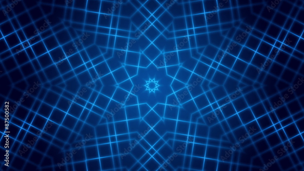 blue abstract background, kaleidoscope light, loop