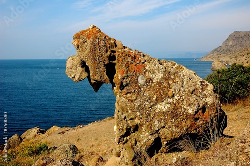 Rock  Guardian of the Bay of Meganom , Crimea, Russia photo