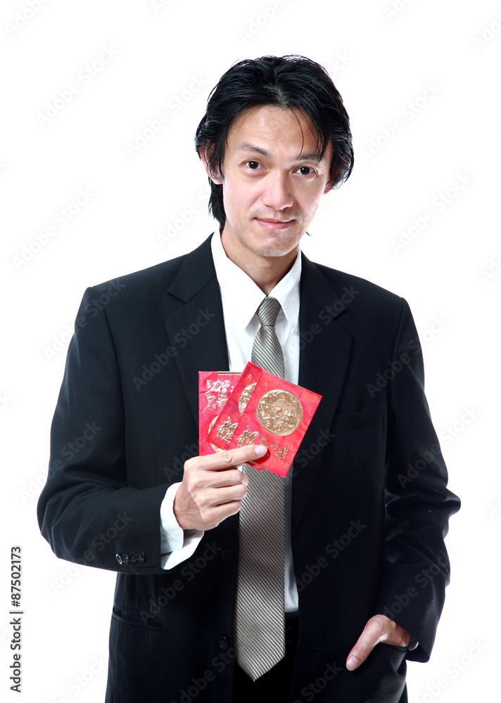 Businessman show cash gift pocket money for chinese new year , Businessman show cash gift pocket money for chinese new year ,