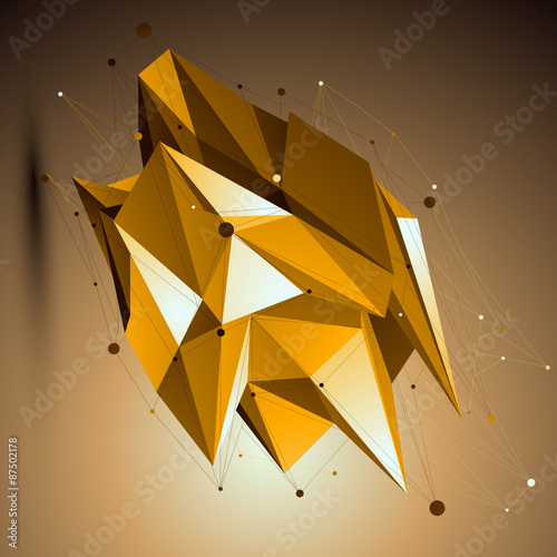 Gold spatial technological shape, polygonal wireframe object pla