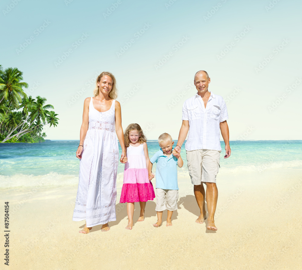 Family Walking Playful Vacation Travel Holiday Concept