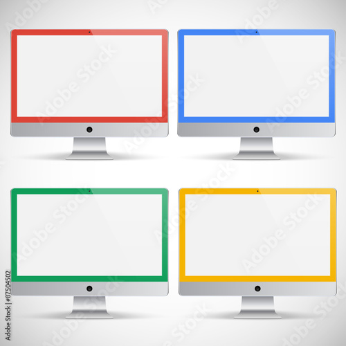 set of realistic detailed colored monitors isolated on a gray background. stock vector illustration eps10  