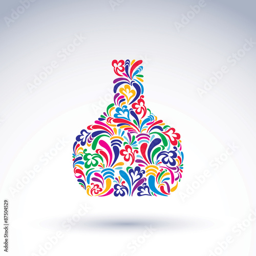 Colorful flower-patterned bottle, alcohol and relaxation concept