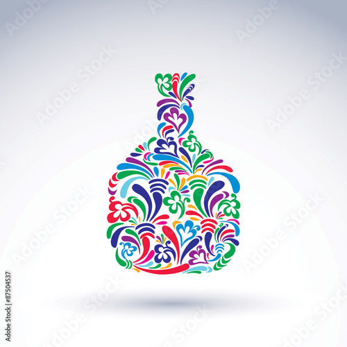 Colorful flower-patterned bottle, alcohol and relaxation concept