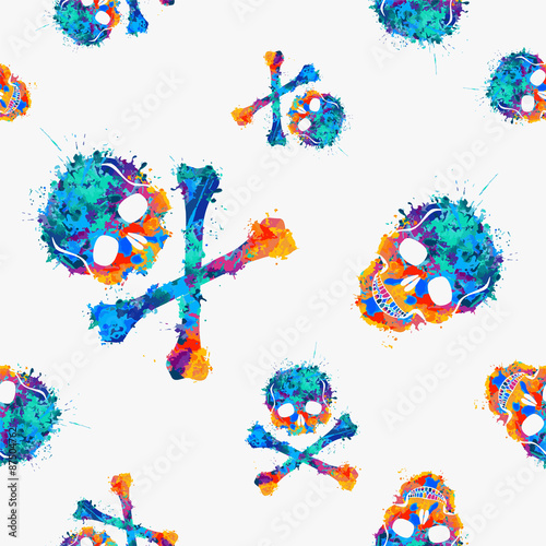 Vector watercolor skull seamless pattern