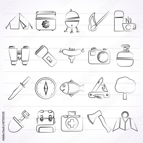 Camping, travel and Tourism icons - vector icon set