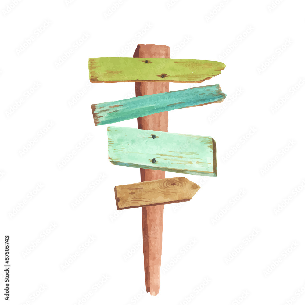 Watercolor wooden signpost Watercolor wooden signpost