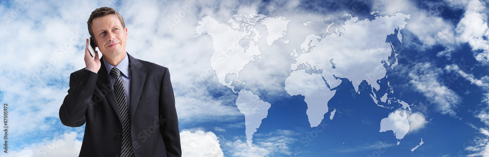 International businessman talking on the phone, global communication International businessman talking on the phone, global communication